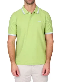 Polo en coton biologique vert uni avec une coupe droite et un col boutonné