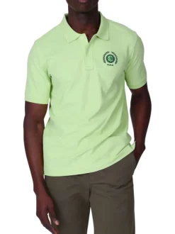 Polo en coton biologique vert uni avec une coupe droite et un col boutonné