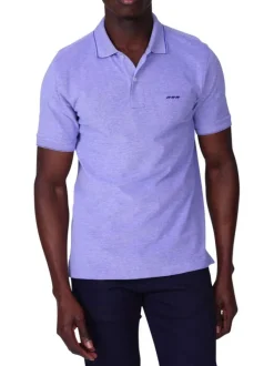 Polo en coton biologique violet à coupe droite pourvu d'un col boutonné