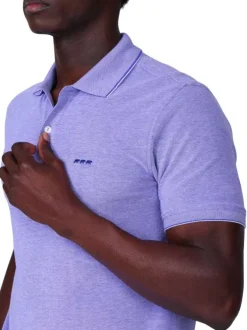 Polo en coton biologique violet à coupe droite pourvu d'un col boutonné