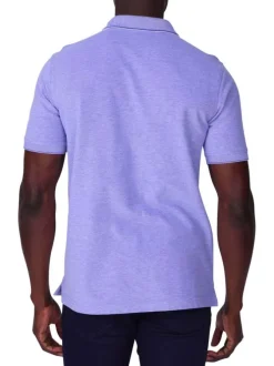 Polo en coton biologique violet à coupe droite pourvu d'un col boutonné
