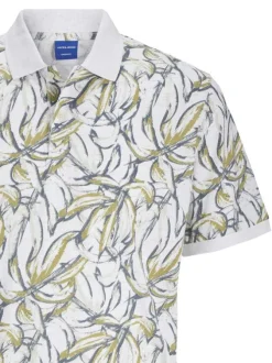 Polo en coton blanc avec imprimé floral, coupe droite et manches courtes