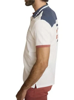 Polo en coton blanc à coupe droite pourvu d'un col boutonné marine