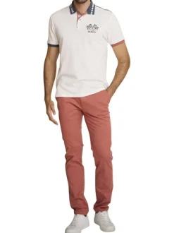 Polo en coton blanc à coupe droite pourvu d'un col boutonné marine