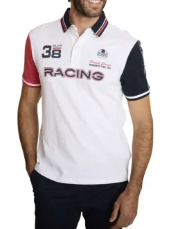 Polo en coton blanc à coupe droite pourvu d'un col à revers boutonné