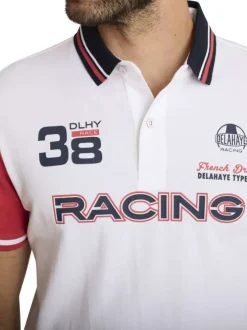 Polo en coton blanc à coupe droite pourvu d'un col à revers boutonné