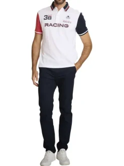 Polo en coton blanc à coupe droite pourvu d'un col à revers boutonné