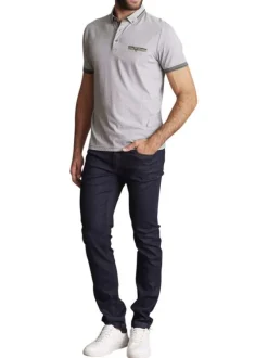 Polo en coton blanc et kaki à minis motifs et à coupe slim avec un col américain
