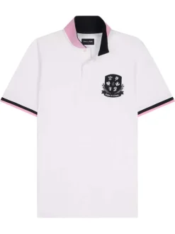 Polo en coton blanc à motifs avec une coupe droite et un col à revers