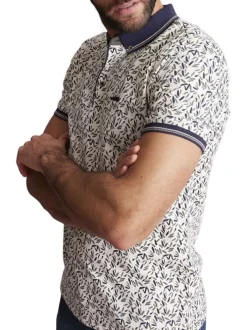 Polo en coton blanc à motifs bleus marine et kakis et à coupe slim