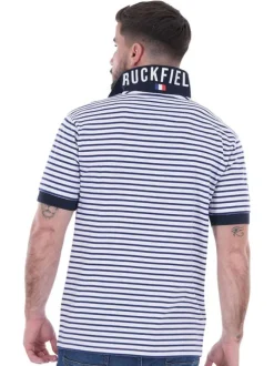 Polo en coton blanc rayé avec une coupe droite et un col français