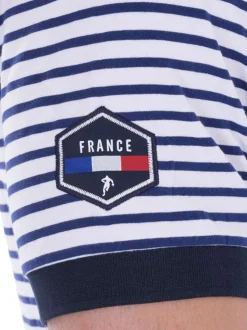 Polo en coton blanc rayé avec une coupe droite et un col français