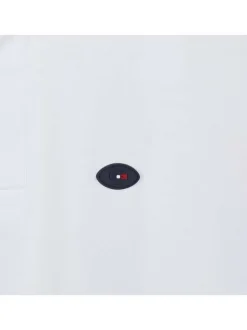Polo en coton blanc tricolore coupe droite avec un col boutonné