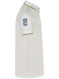 Polo en coton blanc uni avec une broderie sur une manche et un col boutonné