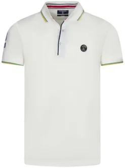 Polo en coton blanc uni avec une broderie sur une manche et un col boutonné