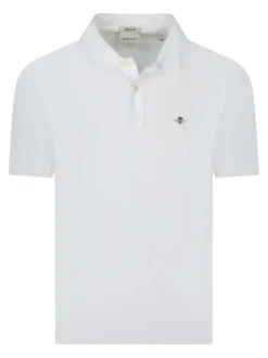 Polo en coton blanc uni avec une coupe droite et le logo brodé à la poitrine