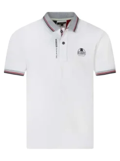 Polo en coton blanc uni avec une coupe droite et un col boutonné