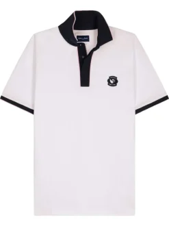 Polo en coton blanc uni avec une coupe droite et un col à revers