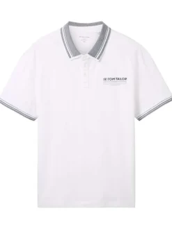 Polo en coton blanc uni coupe droite avec un col français et nom de la marque