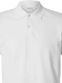 Polo en coton blanc uni à coupe slim avec manches courtes et col à 2 boutons