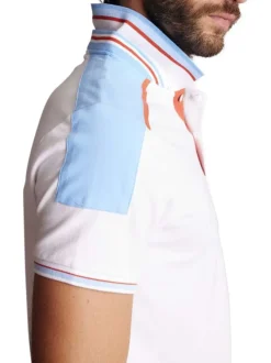 Polo en coton blanc uni à coupe slim fit et à détails bleus ciel