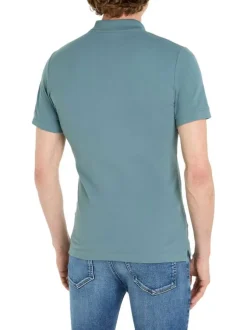 Polo en coton bleu avec une coupe droite un col boutonné et logo à la poitrine