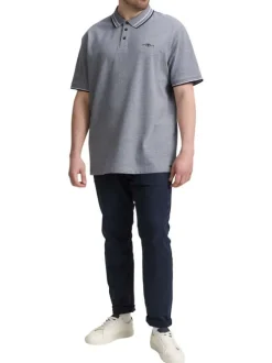 Polo en coton bleu chiné à coupe regular fit avec des liserés