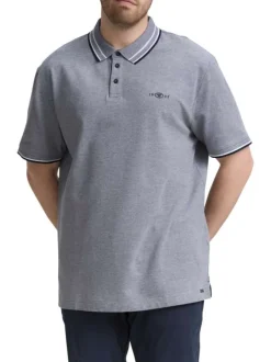 Polo en coton bleu chiné à coupe regular fit avec des liserés