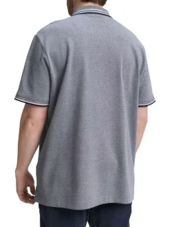 Polo en coton bleu chiné à coupe regular fit avec des liserés