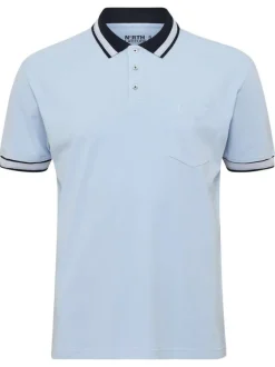 Polo en coton bleu ciel à détails bleus marine uni à coupe droite avec une poche