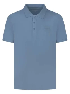 Polo en coton bleu ciel uni avec une coupe ajustée et des boutons