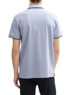 Polo en coton bleu ciel uni à coupe regular fit avec des liserés sur le col
