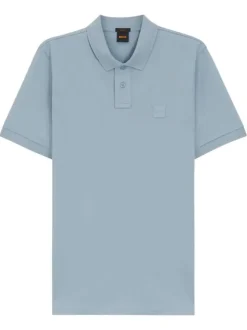 Polo en coton bleu à coupe droite pourvu d'un col côtelé boutonné