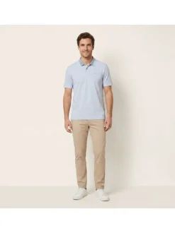 Polo en coton bleu à coupe droite pourvu d'un col à liserés boutonné