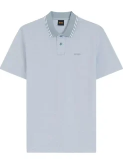 Polo en coton bleu à coupe droite pourvu d'un col à liserés boutonné