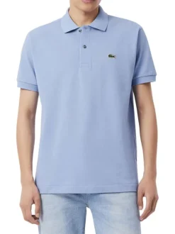 Polo en coton bleu à coupe droite pourvu d'un col à revers boutonné