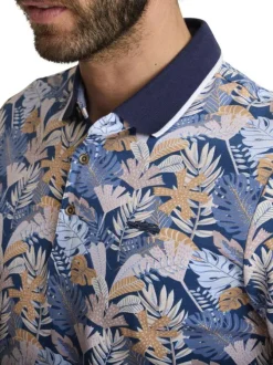 Polo en coton bleu à coupe droite pourvu d'un col à revers contrasté