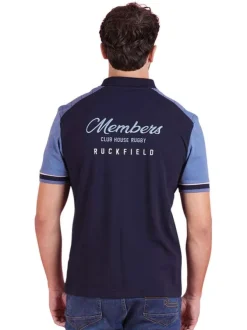 Polo en coton bleu en maille piquée avec une coupe droite et un col à revers