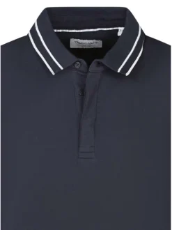 Polo en coton bleu foncé uni avec une coupe droite et un col boutonné