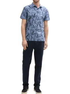 Polo en coton bleu gris à motif floral imprimé avec coupe regular