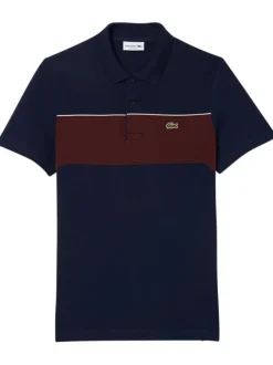 Polo en coton bleu marine et bordeaux à coupe droite avec logo et col boutonné
