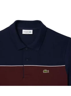 Polo en coton bleu marine et bordeaux à coupe droite avec logo et col boutonné