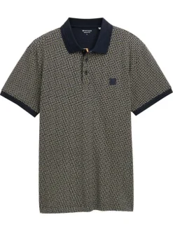 Polo en coton bleu marine à petits motifs avec une coupe regular fit et un patch