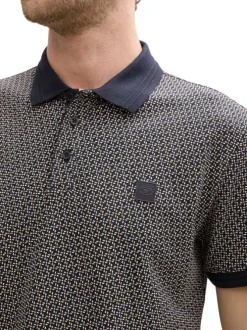 Polo en coton bleu marine à petits motifs avec une coupe regular fit et un patch
