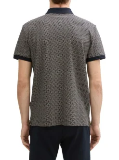 Polo en coton bleu marine à petits motifs avec une coupe regular fit et un patch