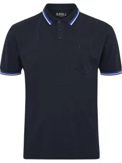 Polo en coton bleu marine uni à coupe droite avec des liserés sur les manches