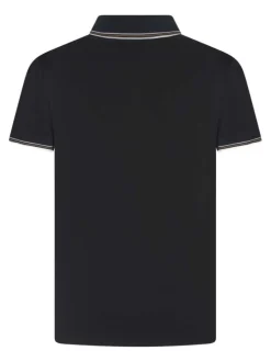 Polo en coton bleu marine uni à coupe regular fit avec des liserés aux revers