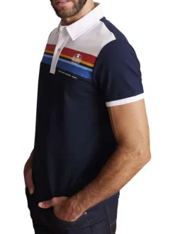 Polo en coton bleu marine uni à coupe slim fit avec des bandes de couleurs