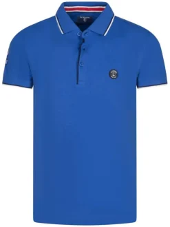 Polo en coton bleu uni avec une coupe droite et un col boutonné