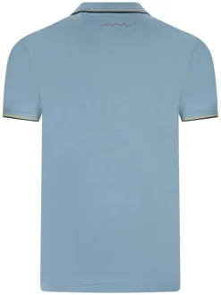 Polo en coton bleu uni avec une coupe droite liseré sur le col et les manches